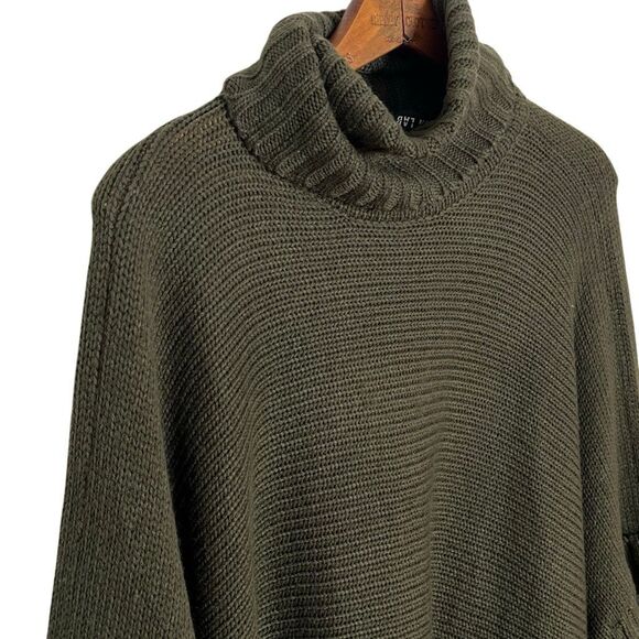 Design Lab Lord & Taylor Turtle Neck Knitted Ribbed Trim Pocho Sweater Green XS - Picture 5 of 11